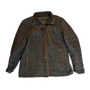 Weatherproof Quilted Jacket Black Brown Trim Full Zip Size L